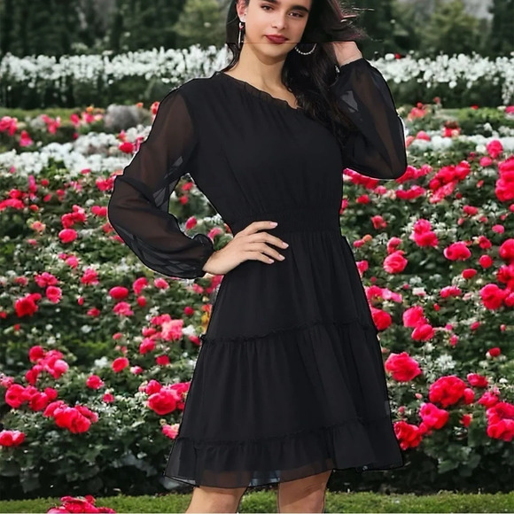 Women's One Shoulder Floral Dress Smocked Waist Tiered Mini Dress - Picture 4 of 7